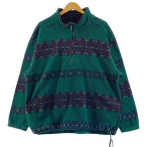 Vintage Eddie Bauer 90s USA Aztec-Print Half-Zip Fleece Green S